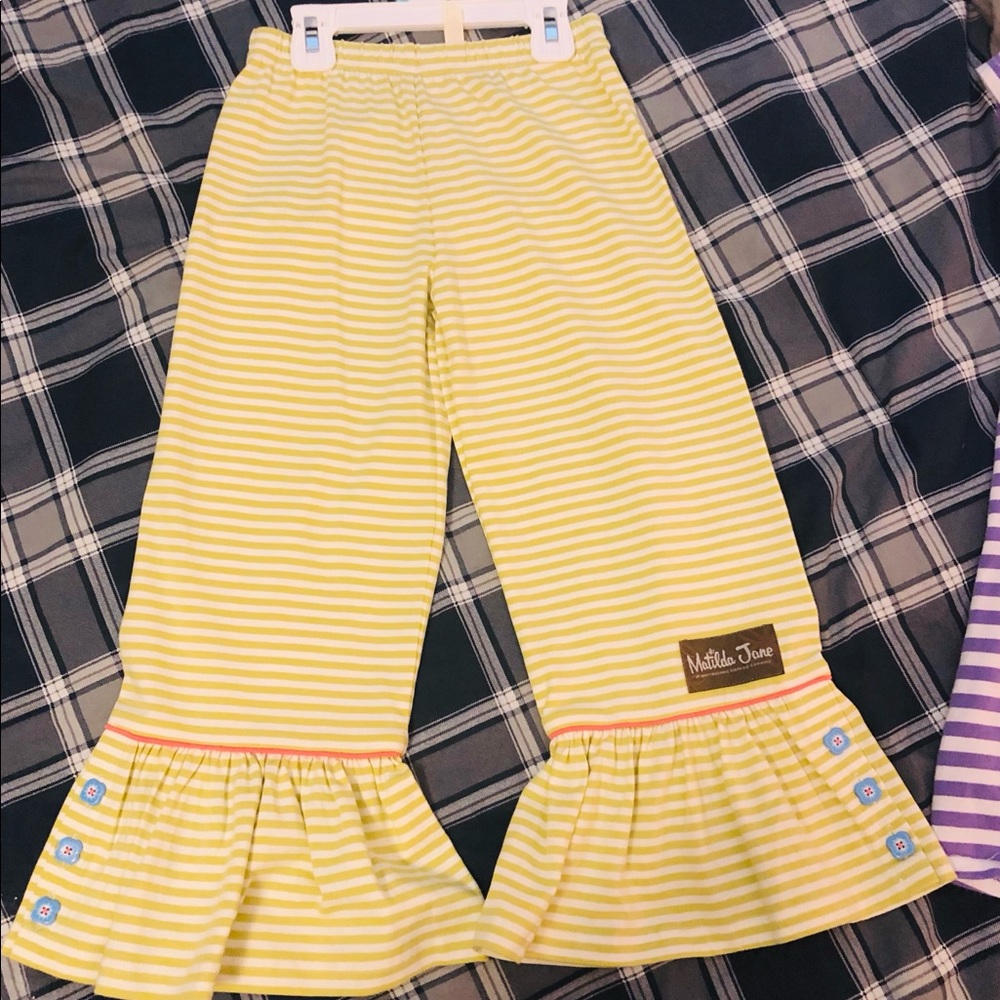 Matilda Jane Green and White Stripe Ruffle Pants